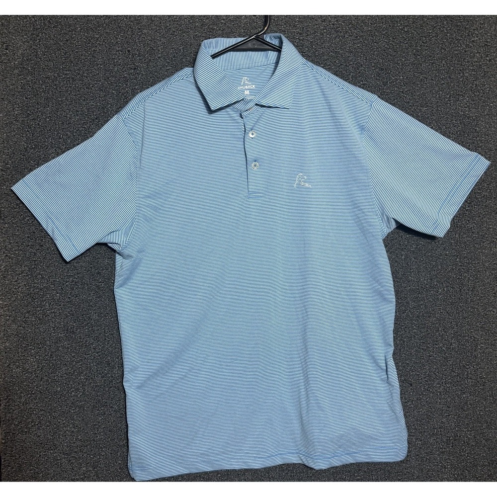 RHOBACK Polo Shirt Mens Medium Blue White Stripe Golf Performance Stretch Casual